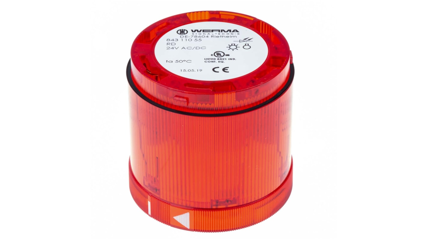 Werma 843 Series Red Flashing Effect Beacon Unit, 24 V dc, LED Bulb, AC, DC, IP54