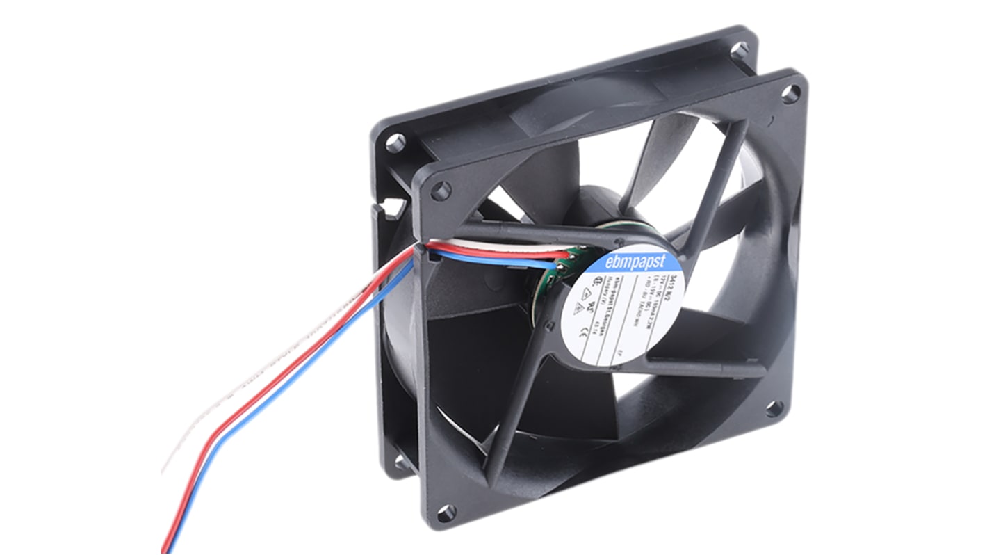 ebm-papst 3400 N Series Axial Fan, 12 V dc, DC Operation, 84m³/h, 2.2W, 183mA Max, 92 x 92 x 25mm