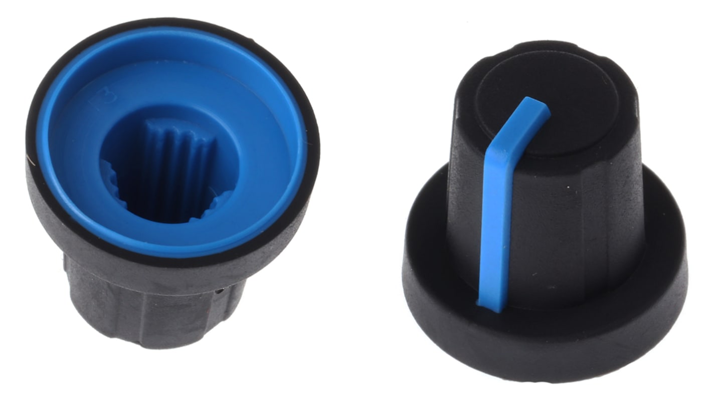 Sifam 16mm Black Potentiometer Knob for 6mm Shaft Splined, 3/03/TPN110-006/237/233