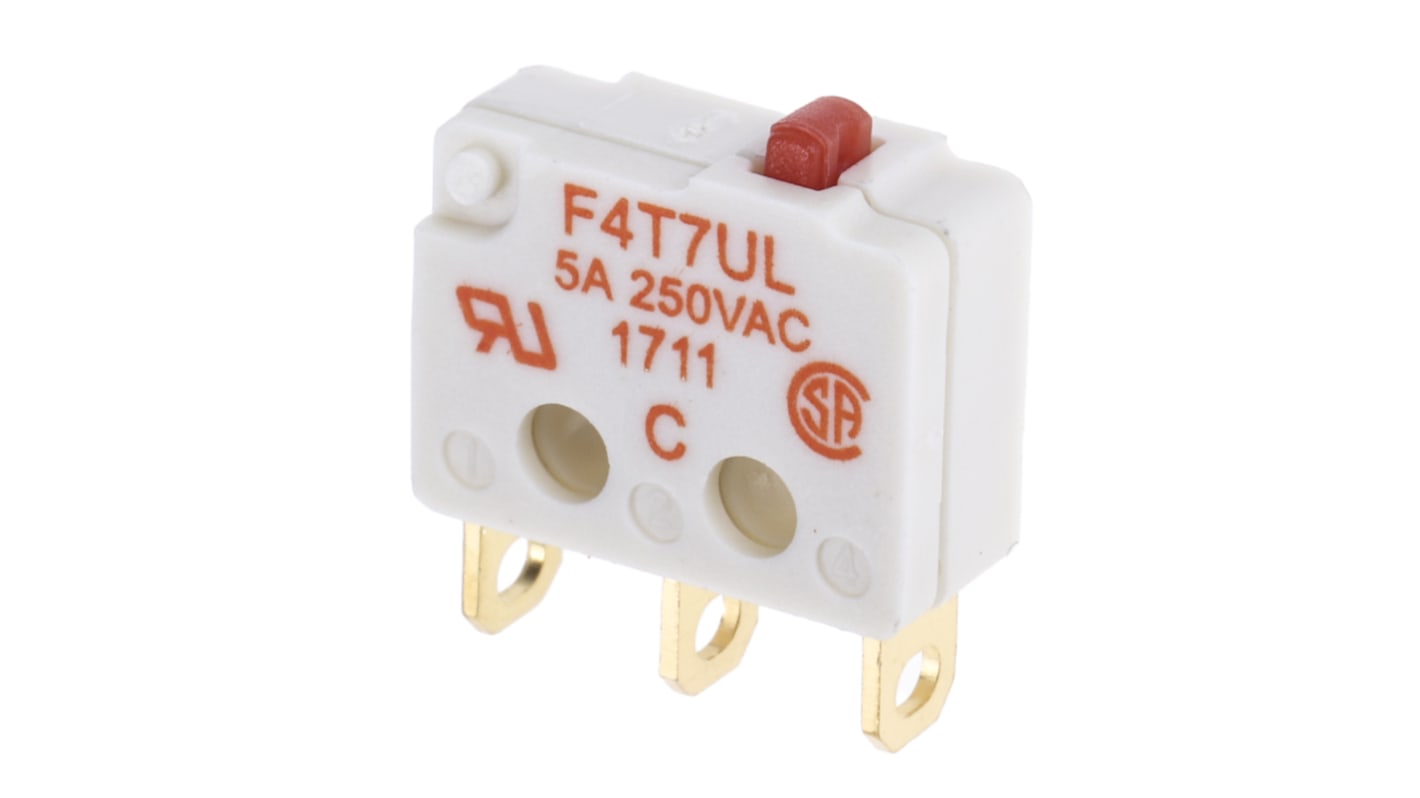 Saia-Burgess Plunger Micro Switch, Solder Terminal, 5 A @ 250 V ac, SPDT, IP40