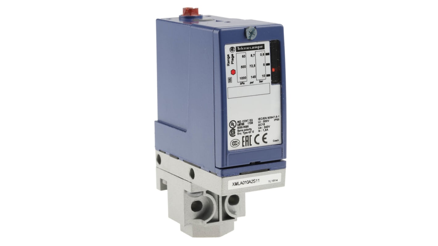 Telemecanique Sensors Pressure Sensor, 0.6bar Min, 10bar Max, Relay Output, Differential Reading