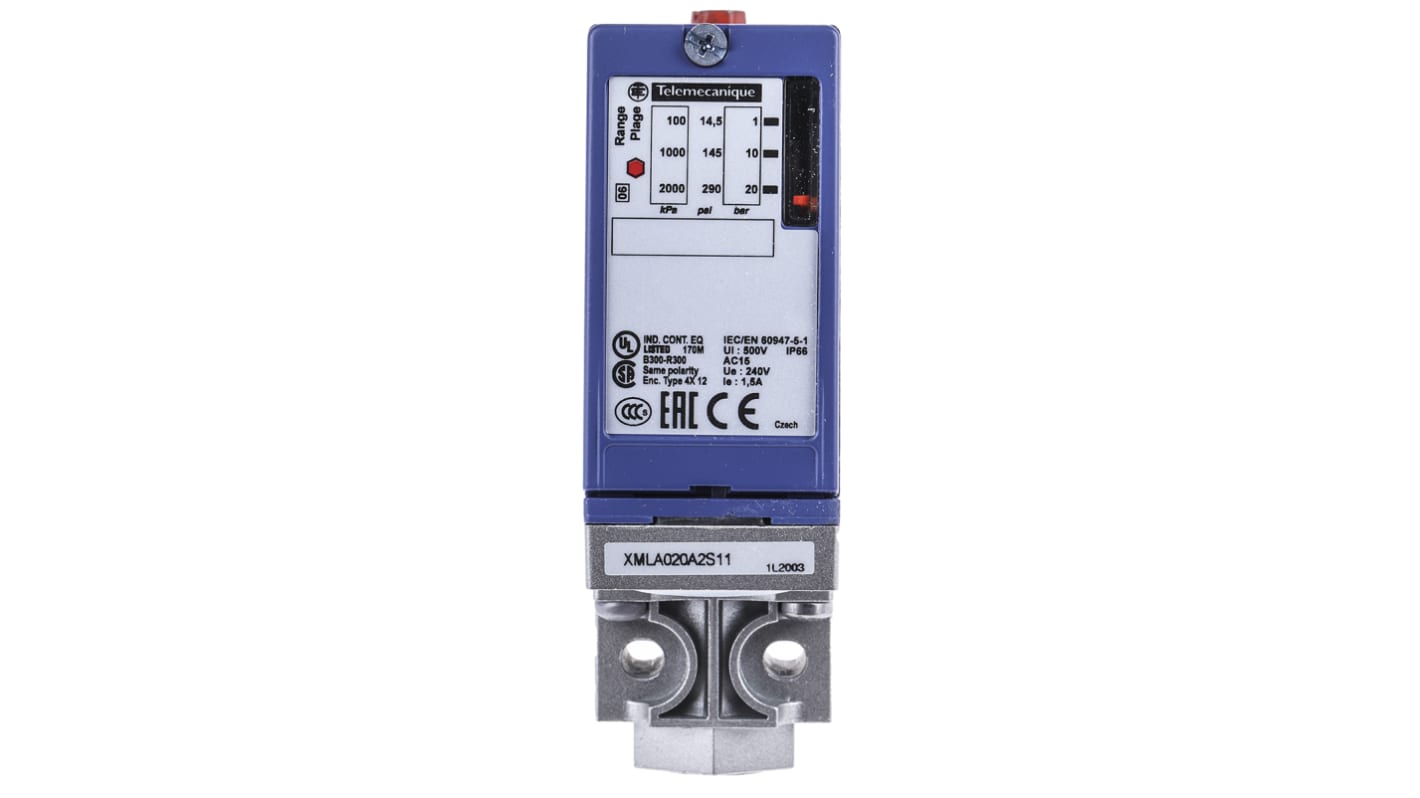 Telemecanique Sensors Pressure Sensor, 1bar Min, 20bar Max, Relay Output, Differential Reading