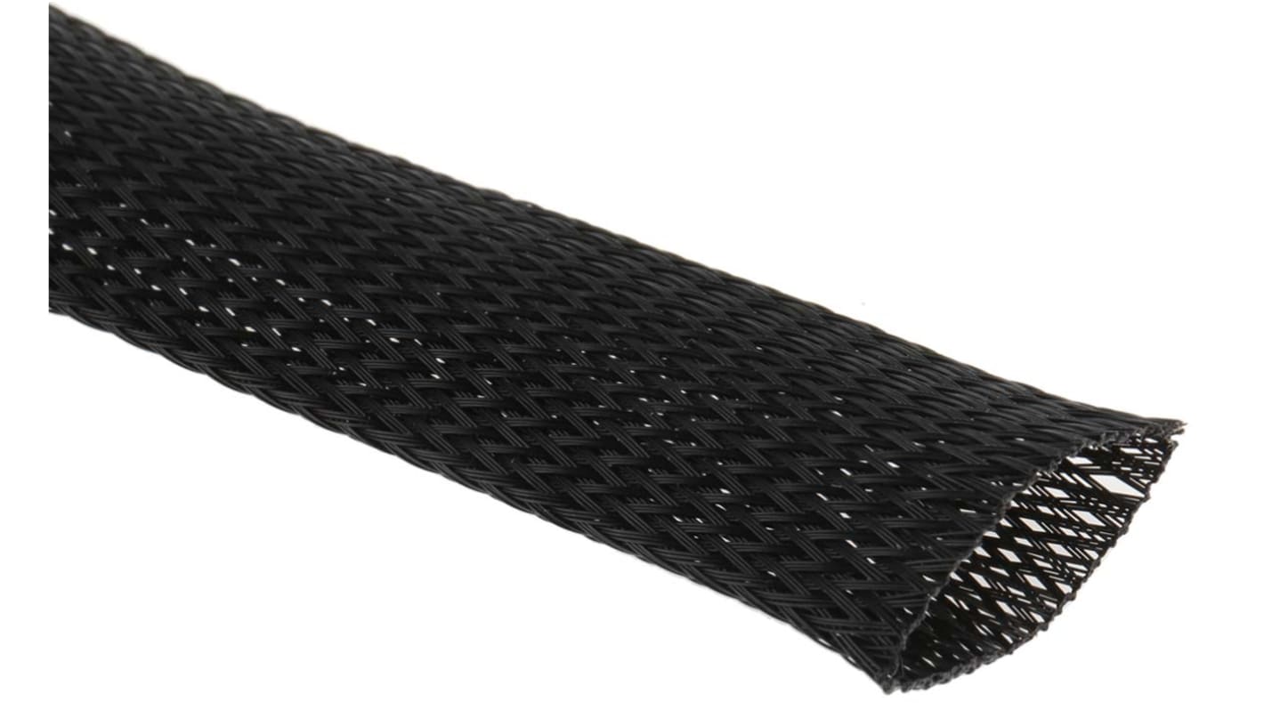 HellermannTyton Expandable Braided PET Black Cable Sleeve, 35mm Diameter, 10m Length, Helagaine HLB Series