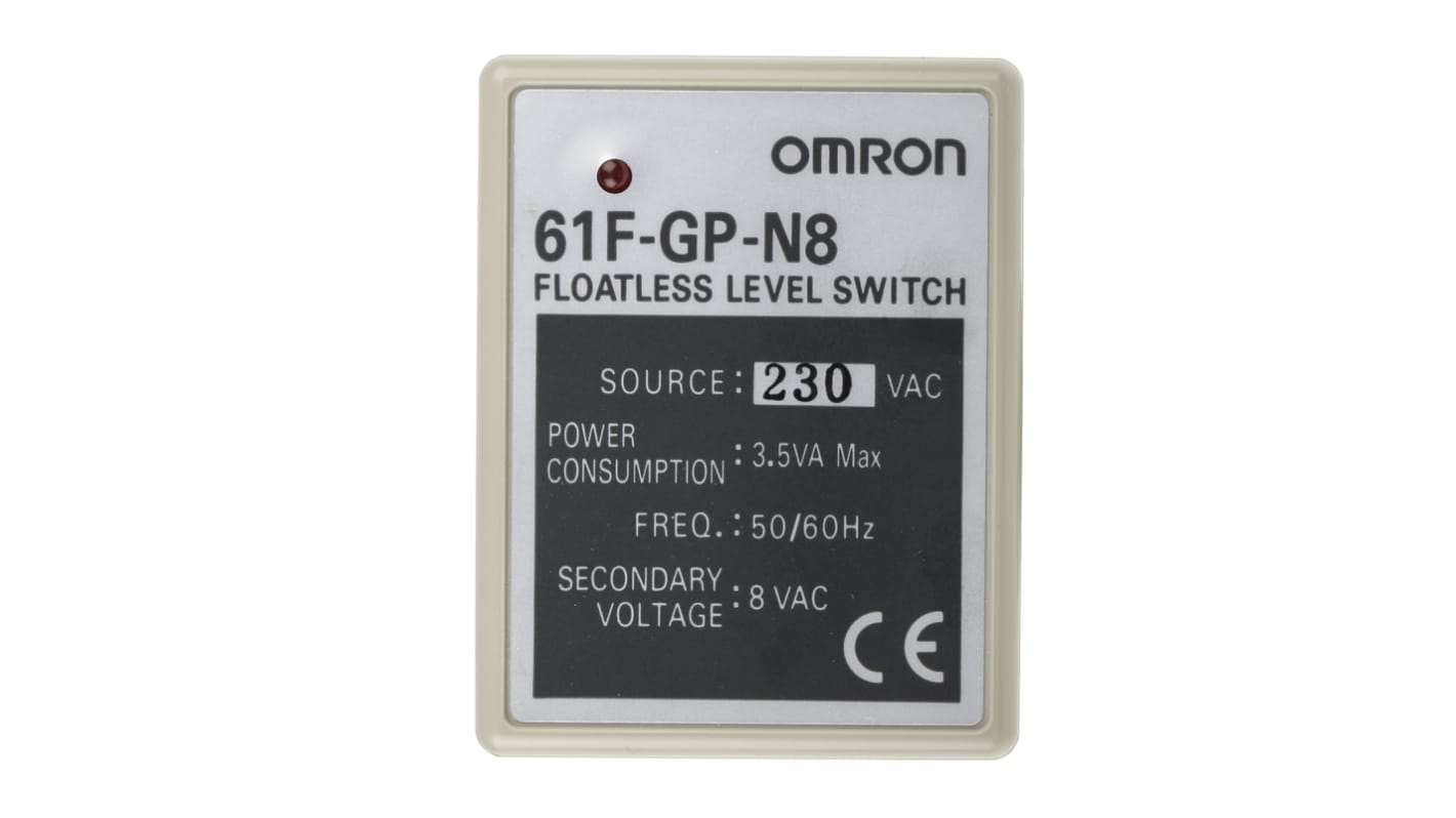 Omron Niveauregler für leitfähige Materialien, DIN-Schienen Montage, U Sonde = 8V ac, 230 V ac 80 ms, 160 ms