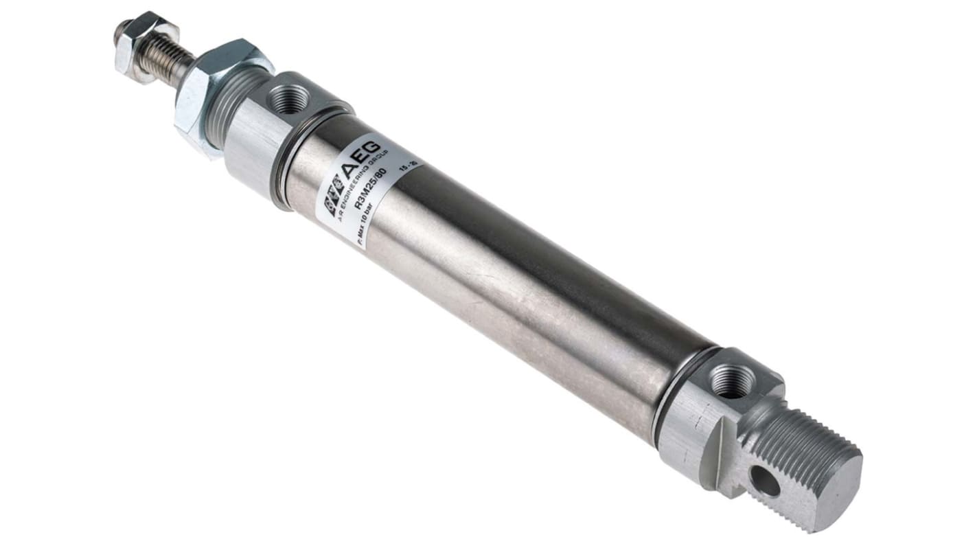 RS PRO Pneumatic Piston Rod Cylinder - 25mm Bore, 80mm Stroke, ISO 6432 Series, Double Acting