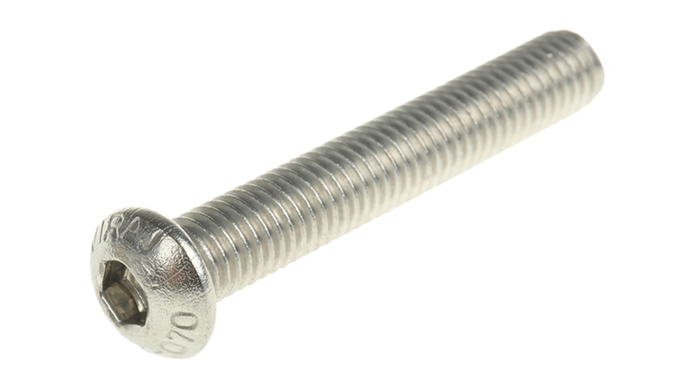 RS PRO Plain Stainless Steel Hex Socket Button Screw, ISO 7380, M8 x 50mm