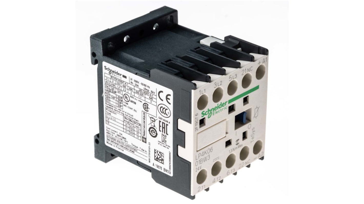 Contattore Schneider Electric, serie LP4K, 3 poli, 3 NA, 6 A, 3 kW, bobina 24 V c.c.