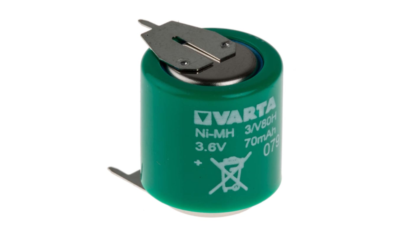 Varta V80H 3.6V NiMH Button Rechargeable Battery, 80mAh