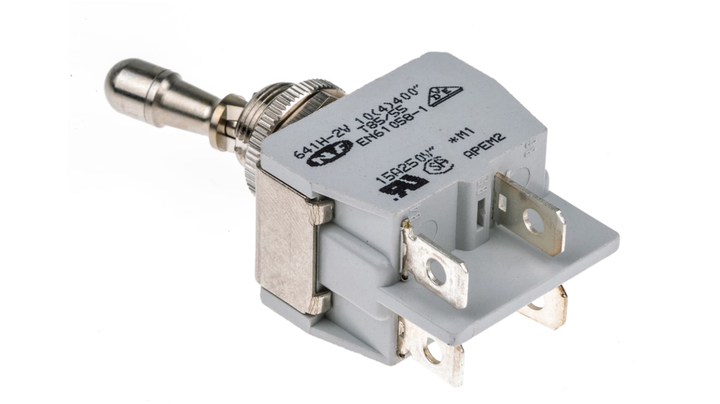 APEM トグルスイッチ, DPST, パネルマウント, On-Off, 641H/2-2V | RS APEM トグルスイッチ, DPST, パネルマウント, On-Off, 641H/2-2V | RS