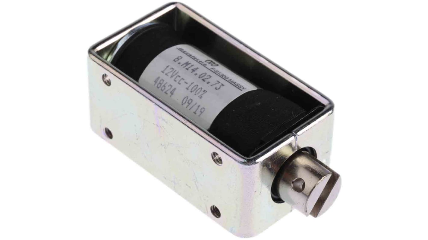 Solenoide lineal de tirar Mecalectro, 12 V dc, recorrido 12mm, fuerza 2 → 8N