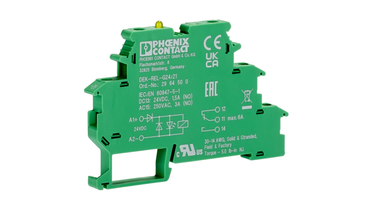 Phoenix Contact DEK-REL Series Interface Relay, DIN Rail Mount, 24V dc Coil, SPDT