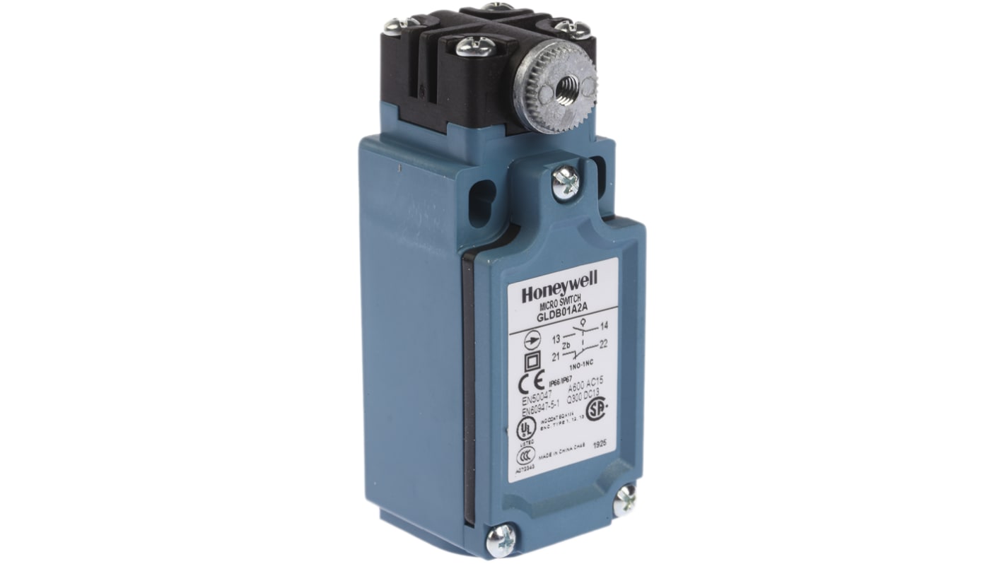 Honeywell GLD Series Adjustable Roller Lever Limit Switch, NO/NC, IP66, SPDT 1NO/1NC, Thermoplastic Housing, 300V ac