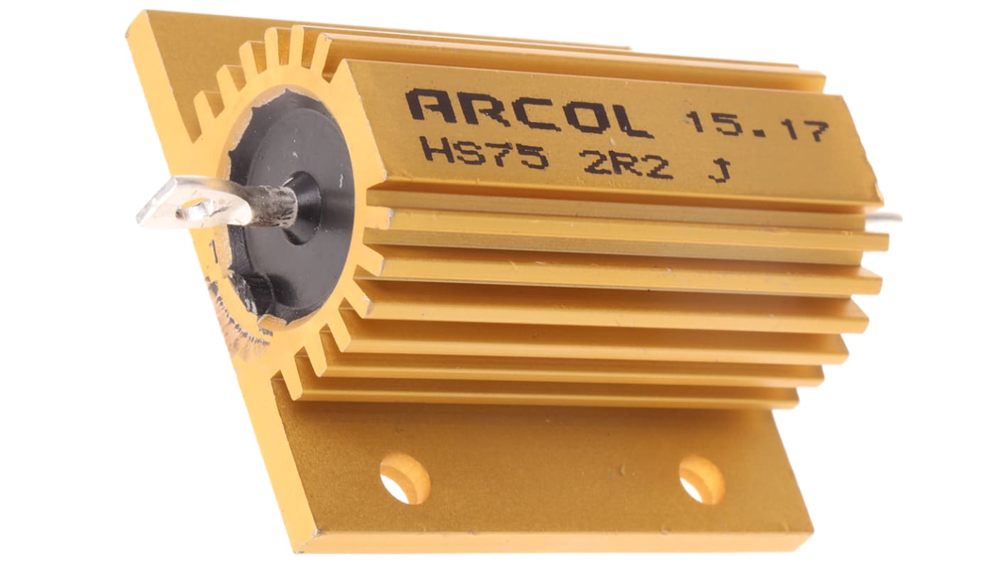 Resistencia de montaje en panel Arcol, 2.2Ω ±5% 75W, Con carcasa de aluminio, Axial, Bobinado