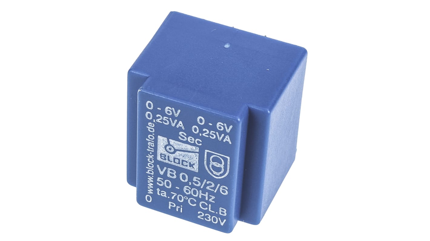 Block 6V ac 2 Output Through Hole PCB Transformer, 0.5VA