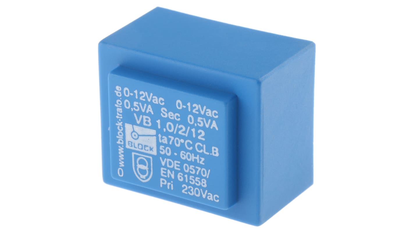 Block 12V ac 2 Output Through Hole PCB Transformer, 1VA