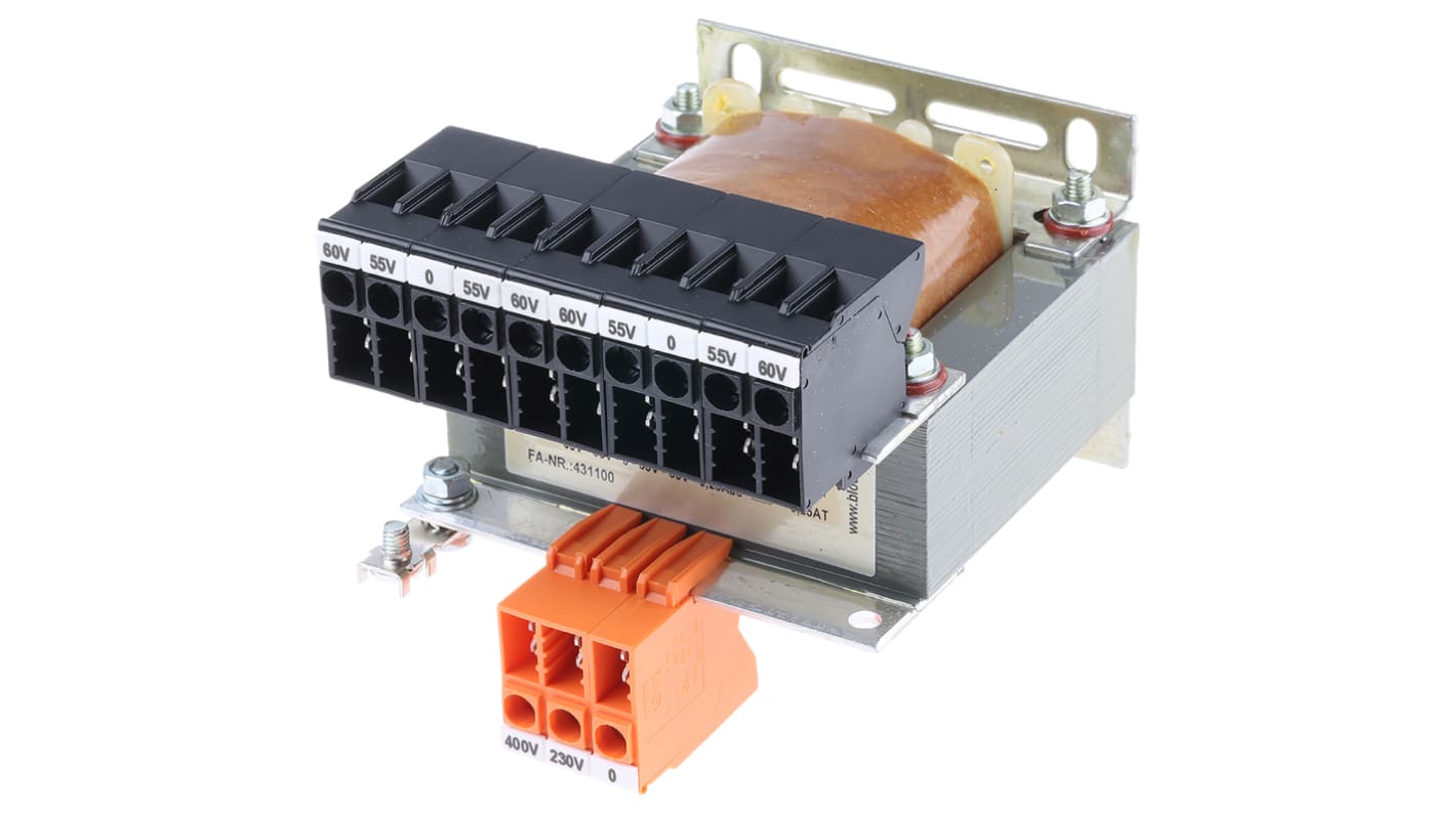 Block 63VA DIN Rail Transformer, 230V ac, 400V ac Primary, ±110V ac, ±120V ac, ±55V ac, ±60V ac Secondary