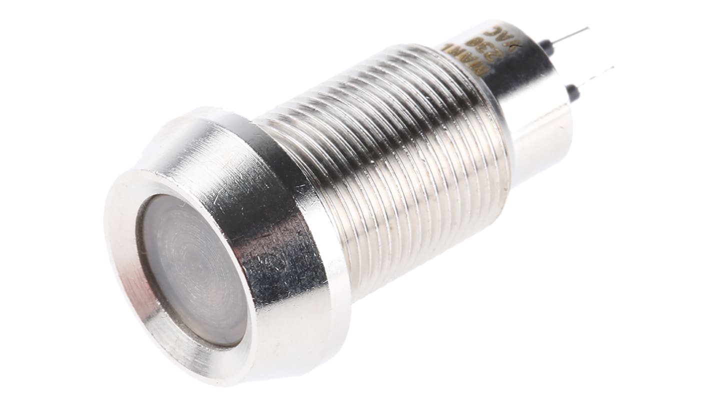 Marl White Indicator, 230V ac, 12.7mm Mounting Hole Size, Solder Tab Termination