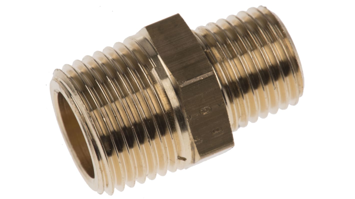 Legris Brass Pipe Fitting, Straight Threaded Adapter, Male R 3/8in to Male R 1/4in