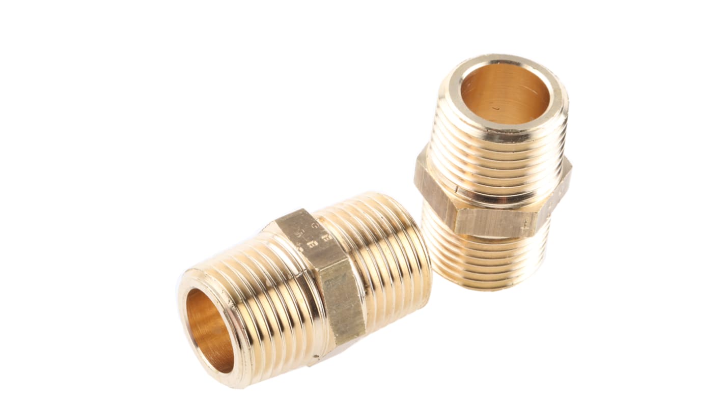 Legris Brass Pipe Fitting, Straight Threaded Adapter, Male R 1/2in to Male R 1/2in