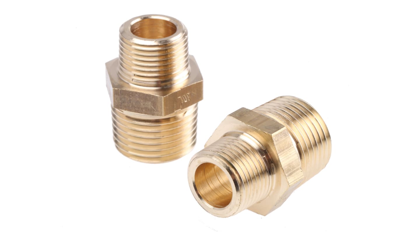 Legris Brass Pipe Fitting, Straight Threaded Adapter, Male R 1/2in to Male R 3/8in