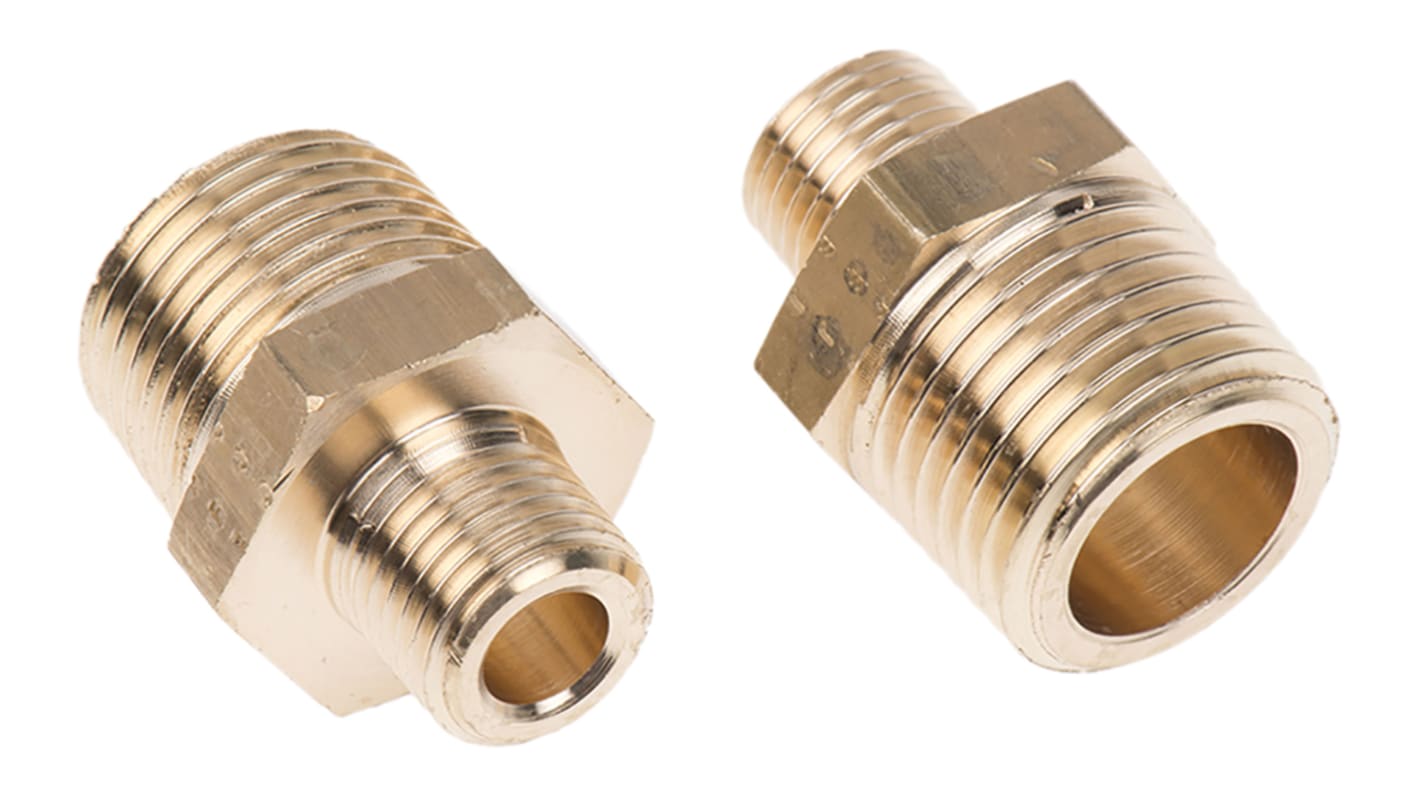 Legris Brass Pipe Fitting, Straight Threaded Adapter, Male R 1/2in to Male R 1/4in