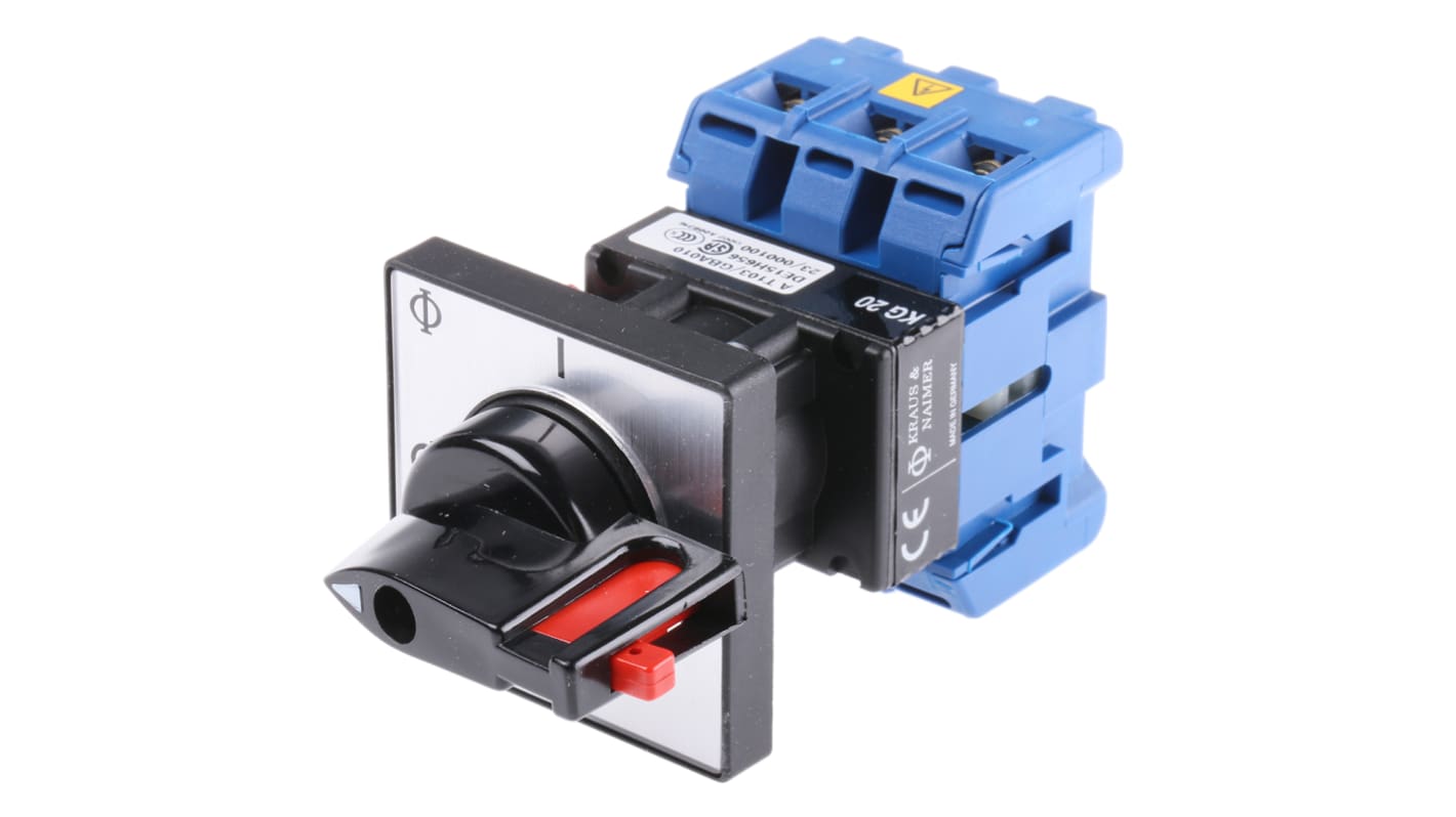 Kraus & Naimer 3P Pole Panel Mount Isolator Switch - 25A Maximum Current, 7.5kW Power Rating, IP65