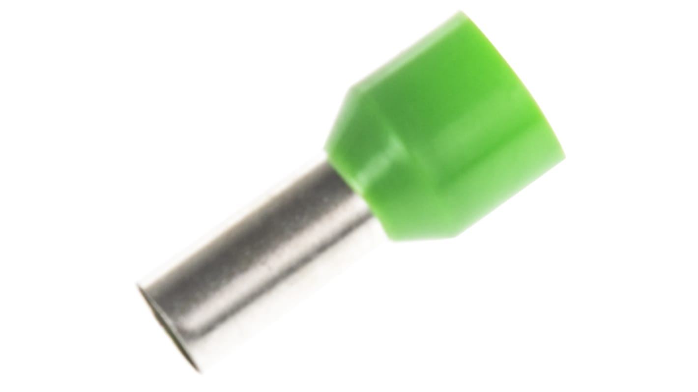 RS PRO Insulated Crimp Bootlace Ferrule, 12mm Pin Length, 5.8mm Pin Diameter, 16mm² Wire Size, Green