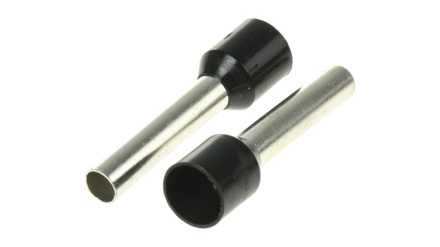 RS PRO Insulated Crimp Bootlace Ferrule, 18mm Pin Length, 3.5mm Pin Diameter, 6mm² Wire Size, Black
