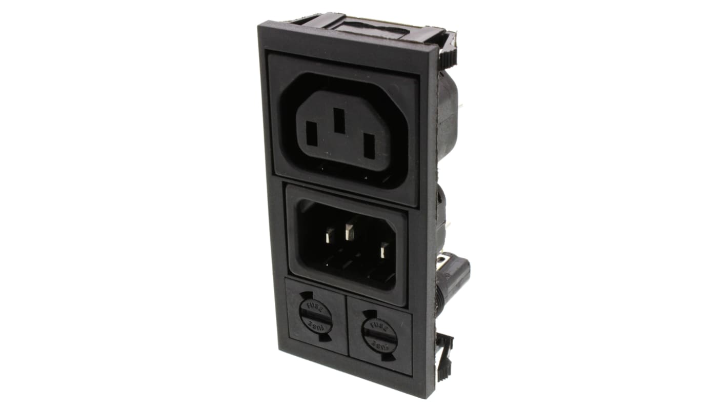 Bulgin C13, C14 Snap-In IEC Connector Socket, Plug, 10A, 250 V, Fuse Size 5 x 20mm