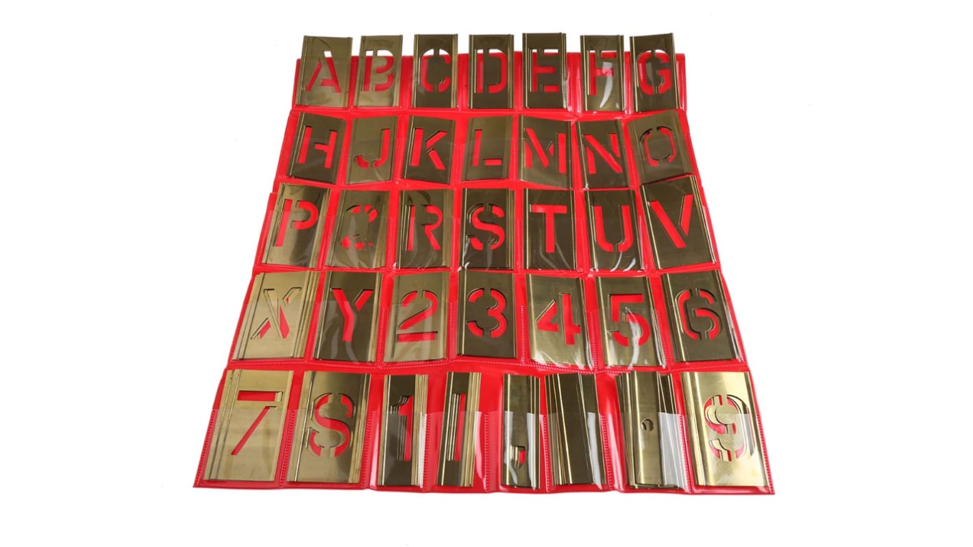 AT Brown 字母和数字喷字模板, 黄铜材质, 字符高51mm, 105件装