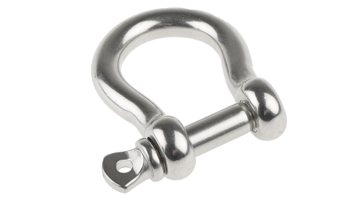 RS PRO 不锈钢弓形卸扣, 螺栓销, 0.4t安全负荷, 扣体直径10mm, 开口宽20mm, 横销直径10mm