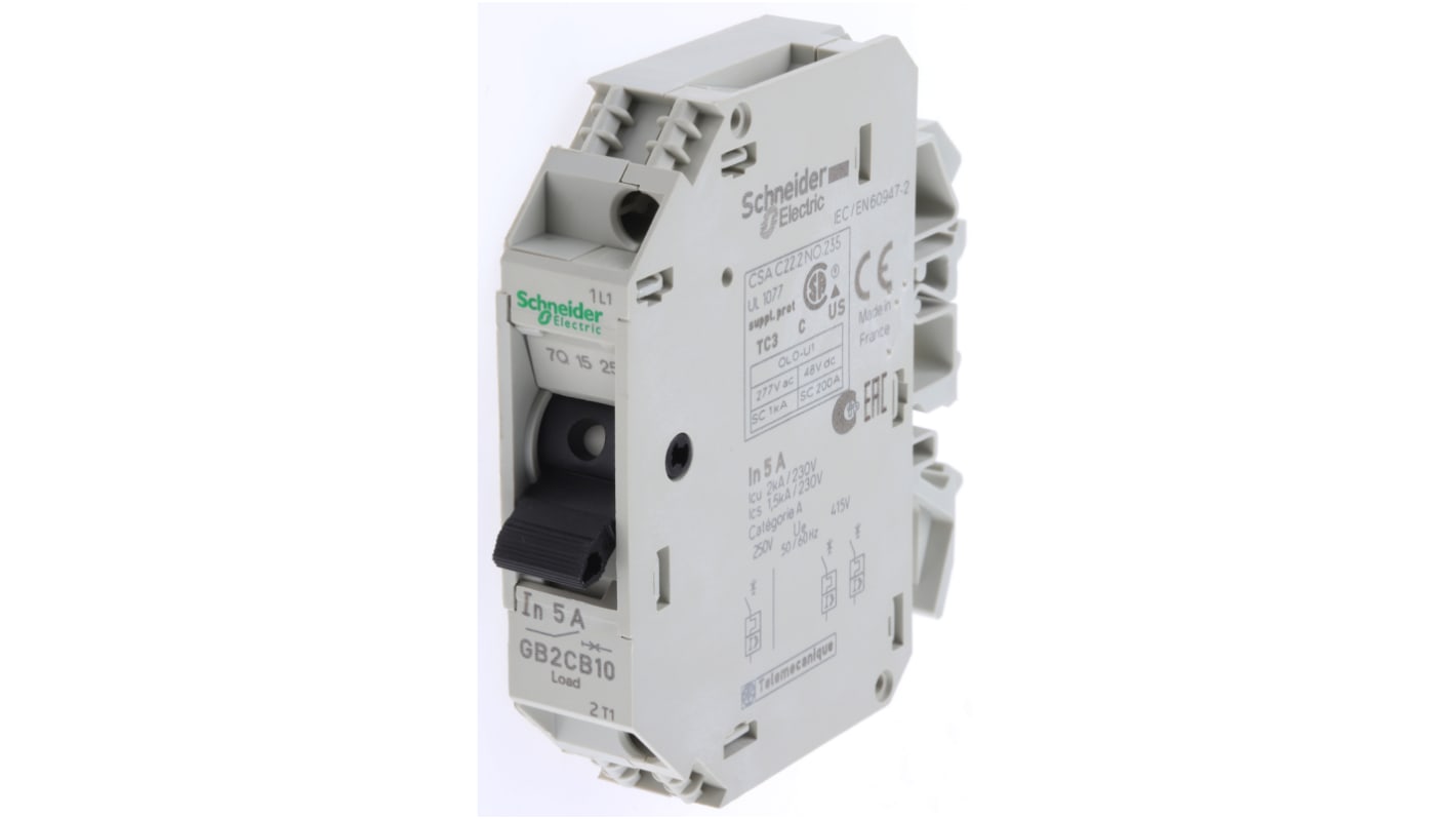 Schneider Electric Thermal Circuit Breaker - GB2  Single Pole 277V ac Voltage Rating DIN Rail Mount, 5A Current Rating