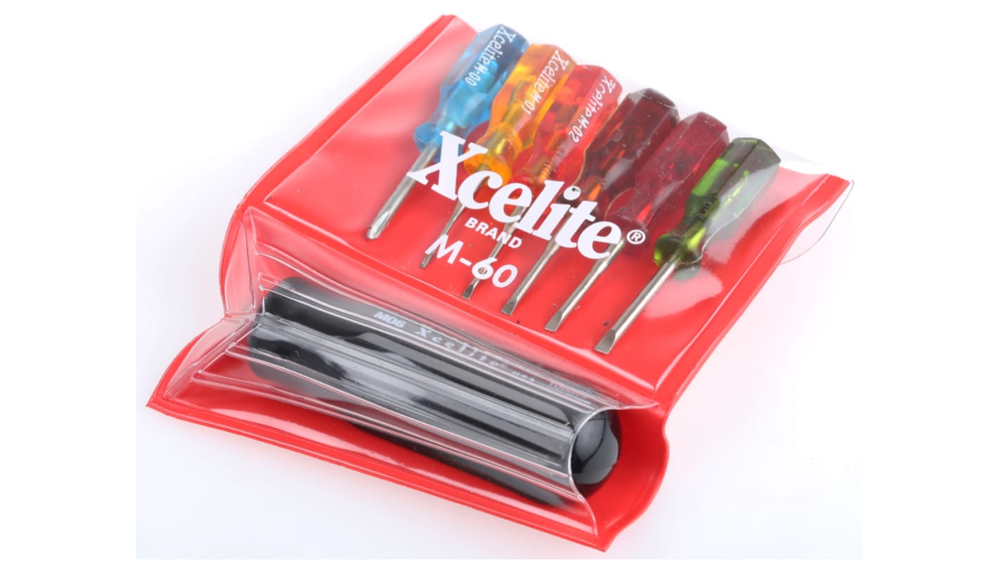Weller Xcelite 微型螺丝刀套装, 十字；一字刀头, 6件套, 一字：1.02；1.4；1.78；2.03；2.54 mm；Phillips 十字头：PH00规格
