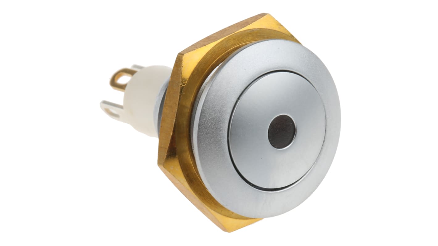ITW Switches 带灯微型按钮开关, Φ16.1mm开孔, 面板安装, 瞬时操作, 银色圆盖, 红色LED, 单刀单掷, IP67, 57系列
