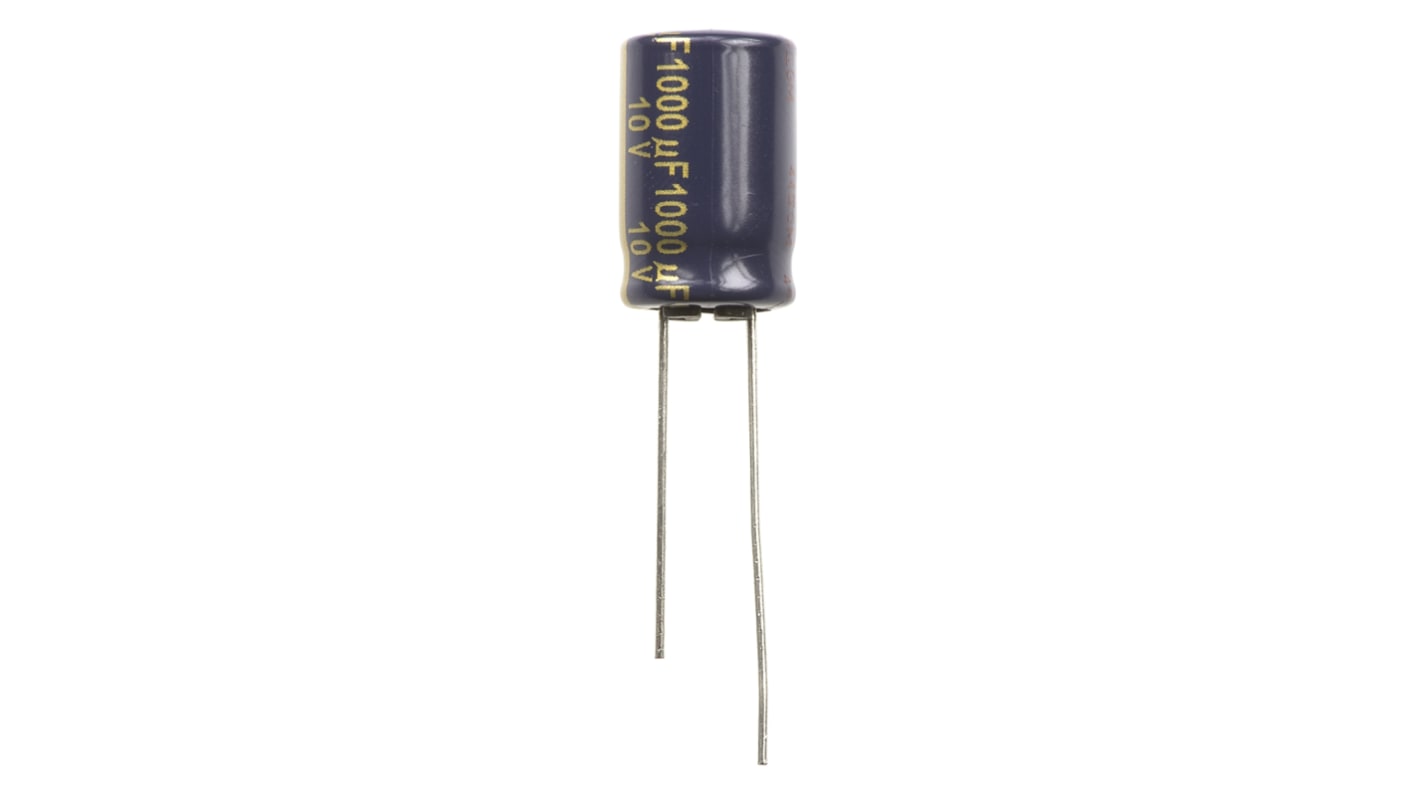 Condensatore Panasonic, serie FC, 1000μF, 10V cc, ±20%, +105°C, Radiale, Foro passante