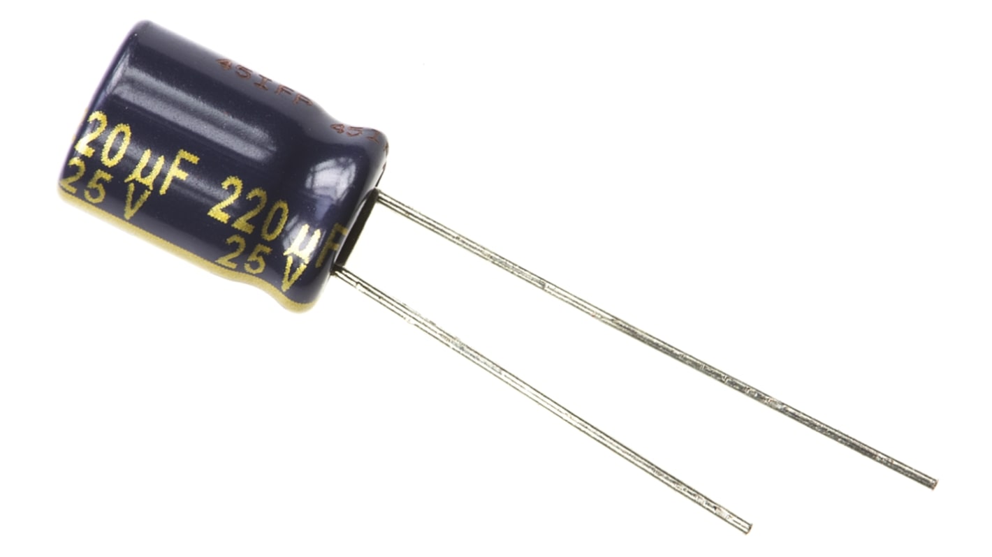 Condensatore elettrolitico Panasonic, serie FC-A, 220μF, 25V cc, ±20%, +105°C, Radiale, Foro passante