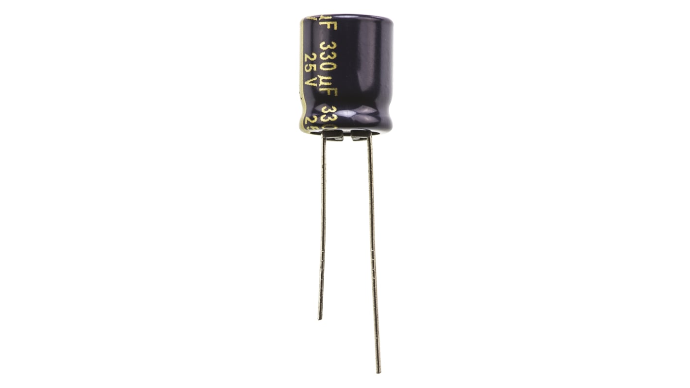 Condensatore Panasonic, serie FC Radial, 330μF, 25V cc, ±20%, +105°C, Radiale, Foro passante