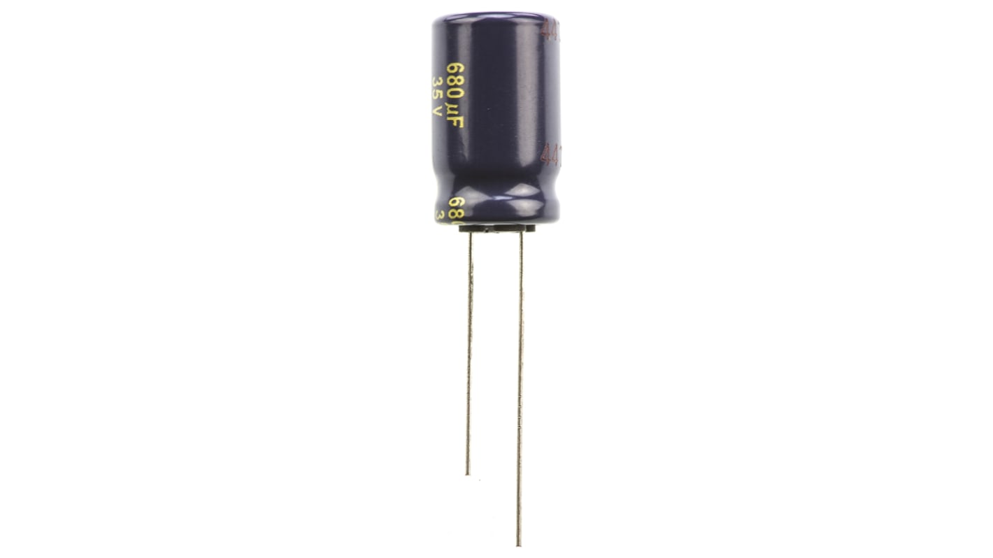 Condensatore Panasonic, serie FC Radial, 680μF, 35V cc, ±20%, +105°C, Radiale, Foro passante