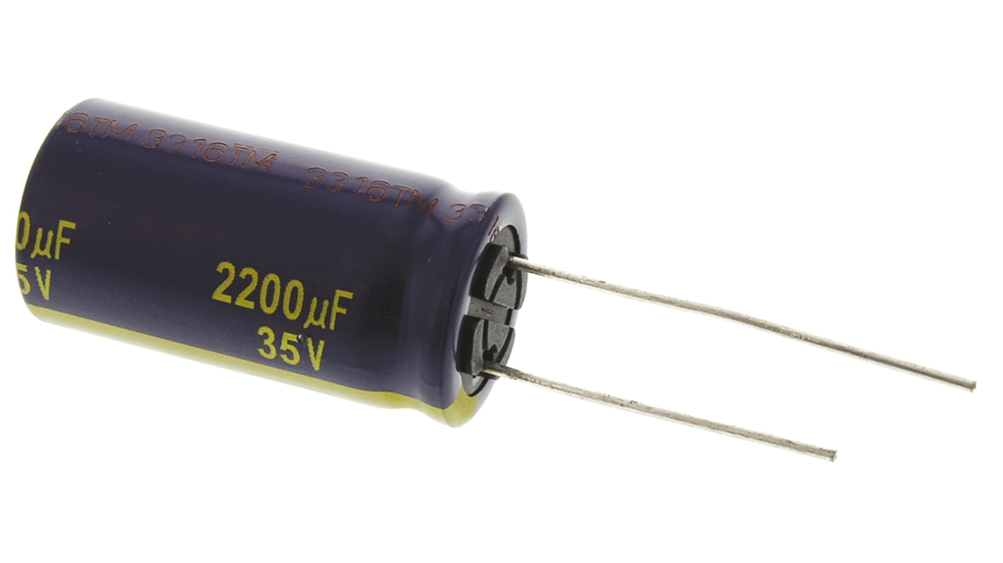 Condensatore Panasonic, serie FC, 2200μF, 35V cc, ±20%, +105°C, Radiale, Foro passante