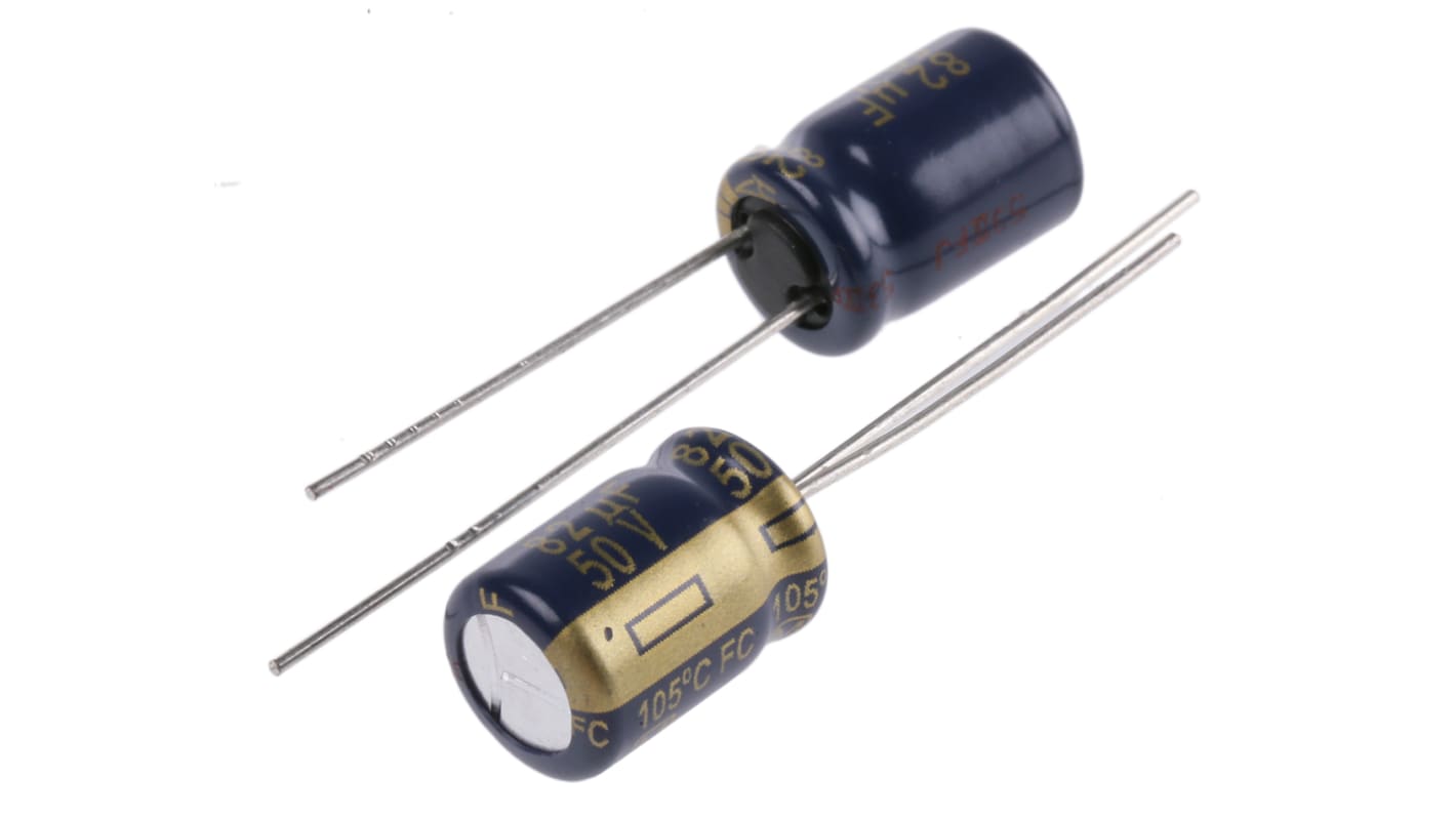 Panasonic 82μF Aluminium Electrolytic Capacitor 50V dc, Radial, Through Hole - EEUFC1H820