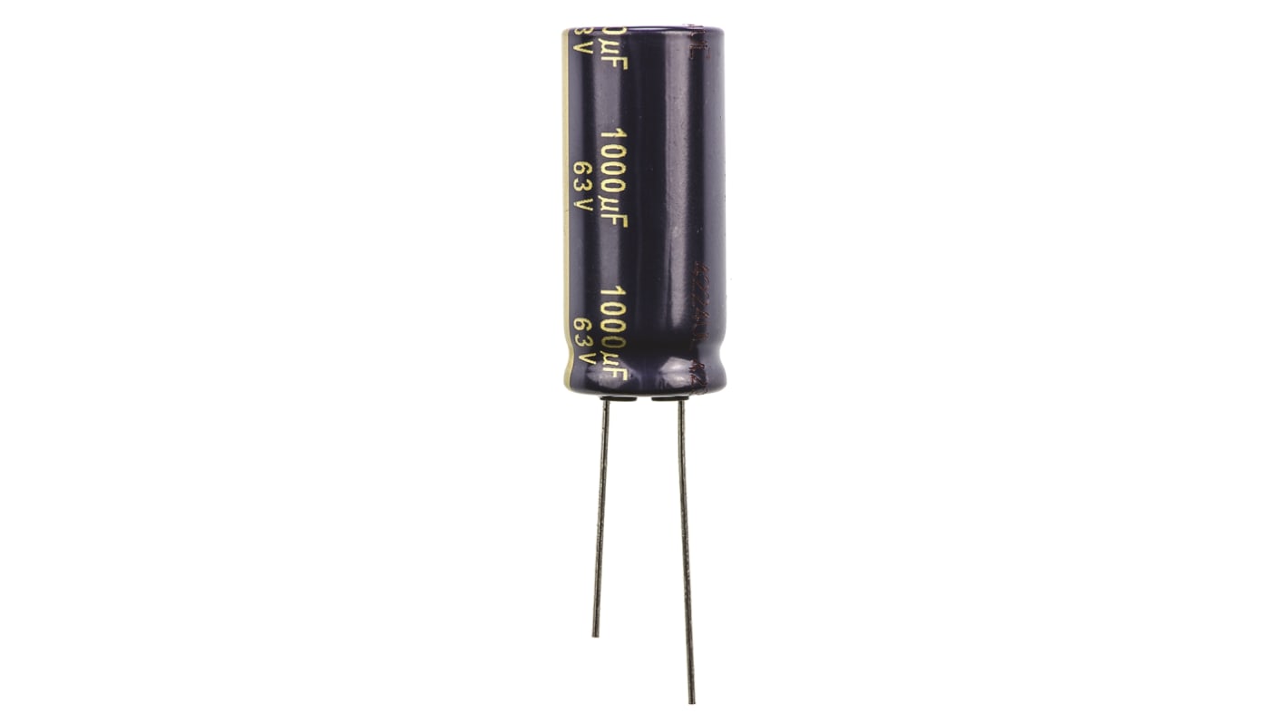 Panasonic 1000μF Aluminium Electrolytic Capacitor 63V dc, Radial, Through Hole - EEUFC1J102