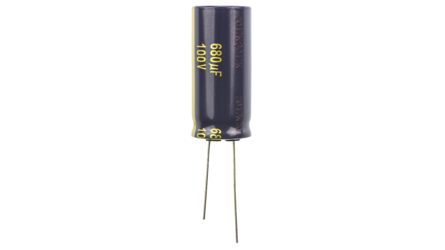 Condensatore Panasonic, serie FC Radial, 680μF, 100V cc, ±20%, +105°C, Radiale, Foro passante