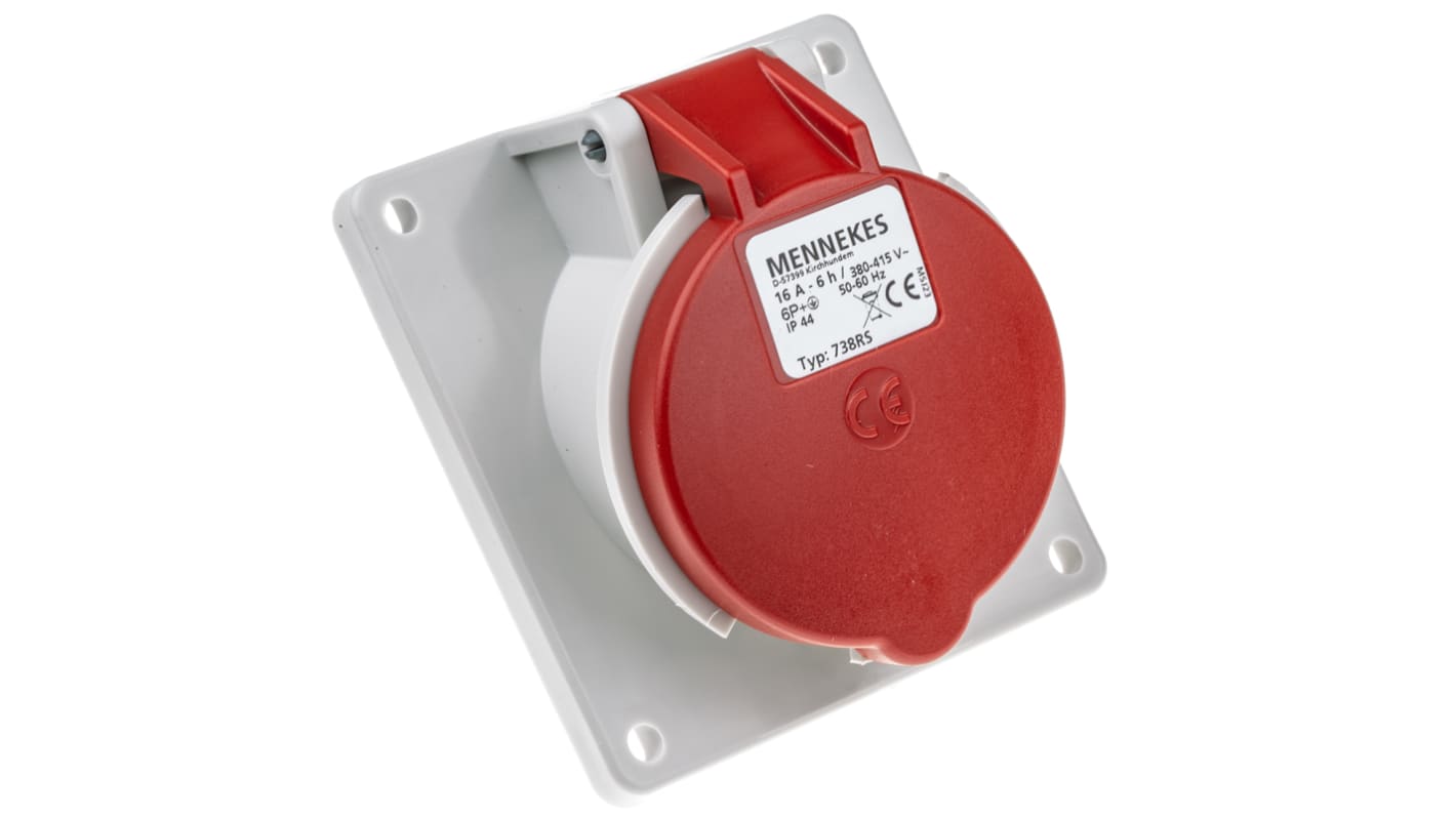 MENNEKES IP44 Red Panel Mount 7P 20 ° Industrial Power Socket, Rated At 16A, 400 V