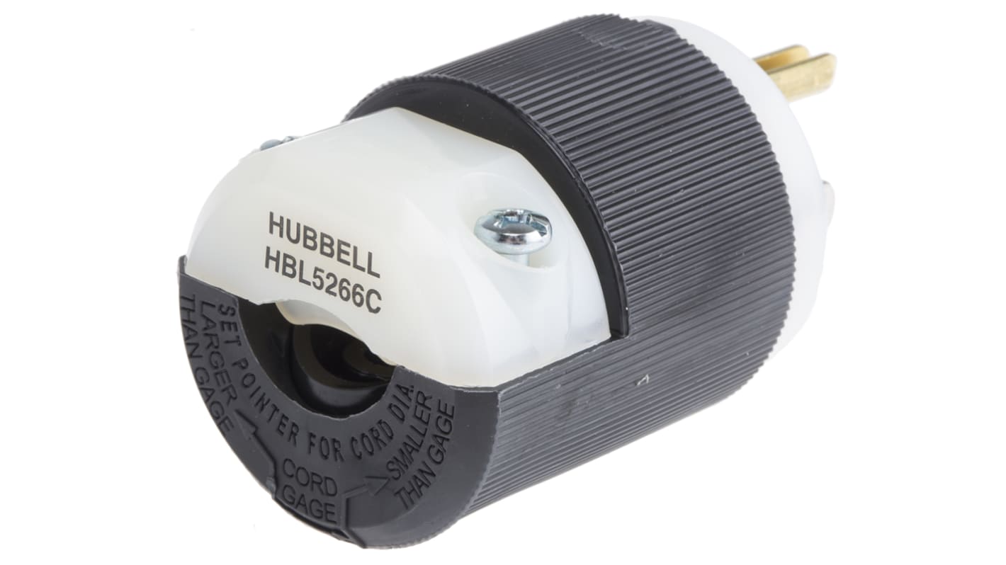 Hubbell USA Mains Plug, 15A Black, Cable Mount Nylon Screw, 125 V
