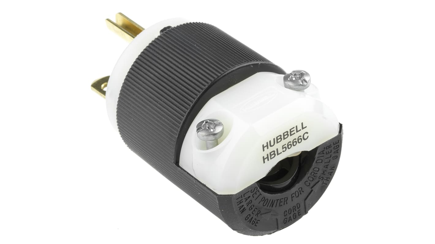 Hubbell USA Mains Plug, 15A Black, Cable Mount Nylon Screw, 250 V