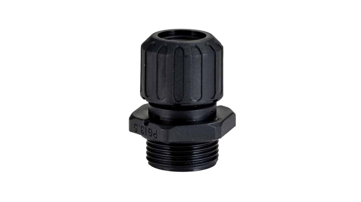 Adaptaflex Straight, Conduit Fitting, 12mm Nominal Size, PG13.5, Nylon 66, Black IP67 rating