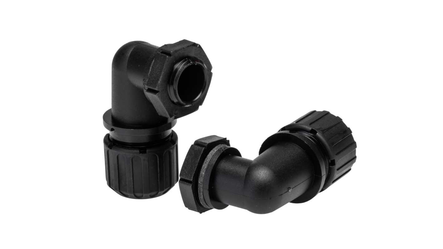 Adaptaflex 90° Elbow, Conduit Fitting, 13mm Nominal Size, PG9, Nylon 66, Black IP66, IP67, IP68, IP69K rating