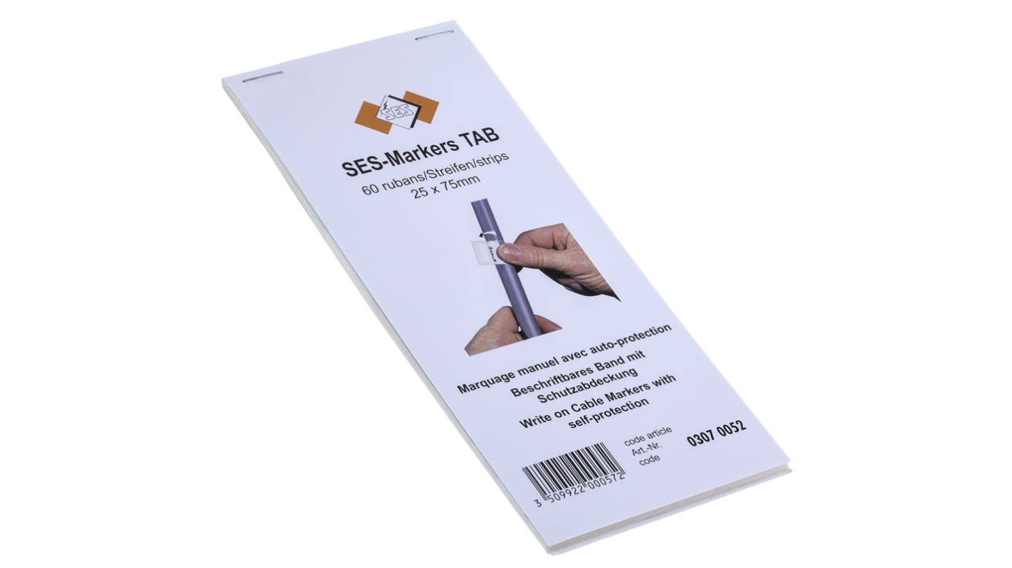Libro de Marcadores de Cable SES Sterling SES-TAB de PVC Transparente, Ø máx. 14mm, montaje: Adhesivo, 60 uds.