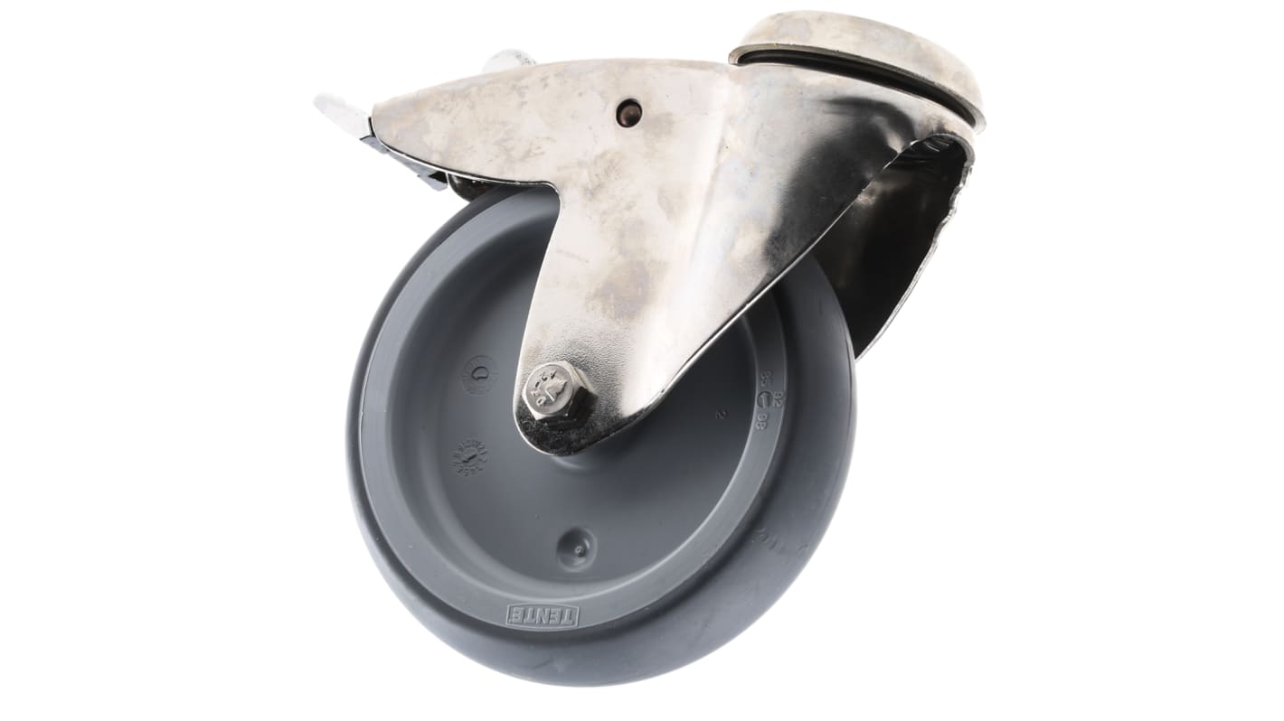 Tente Drehlager Lenkrolle, Rad ø 125mm, 100kg, Ges H. 159mm, Rad B. 30mm, Einfachbolzen, Gummi-Material inkl Bremse