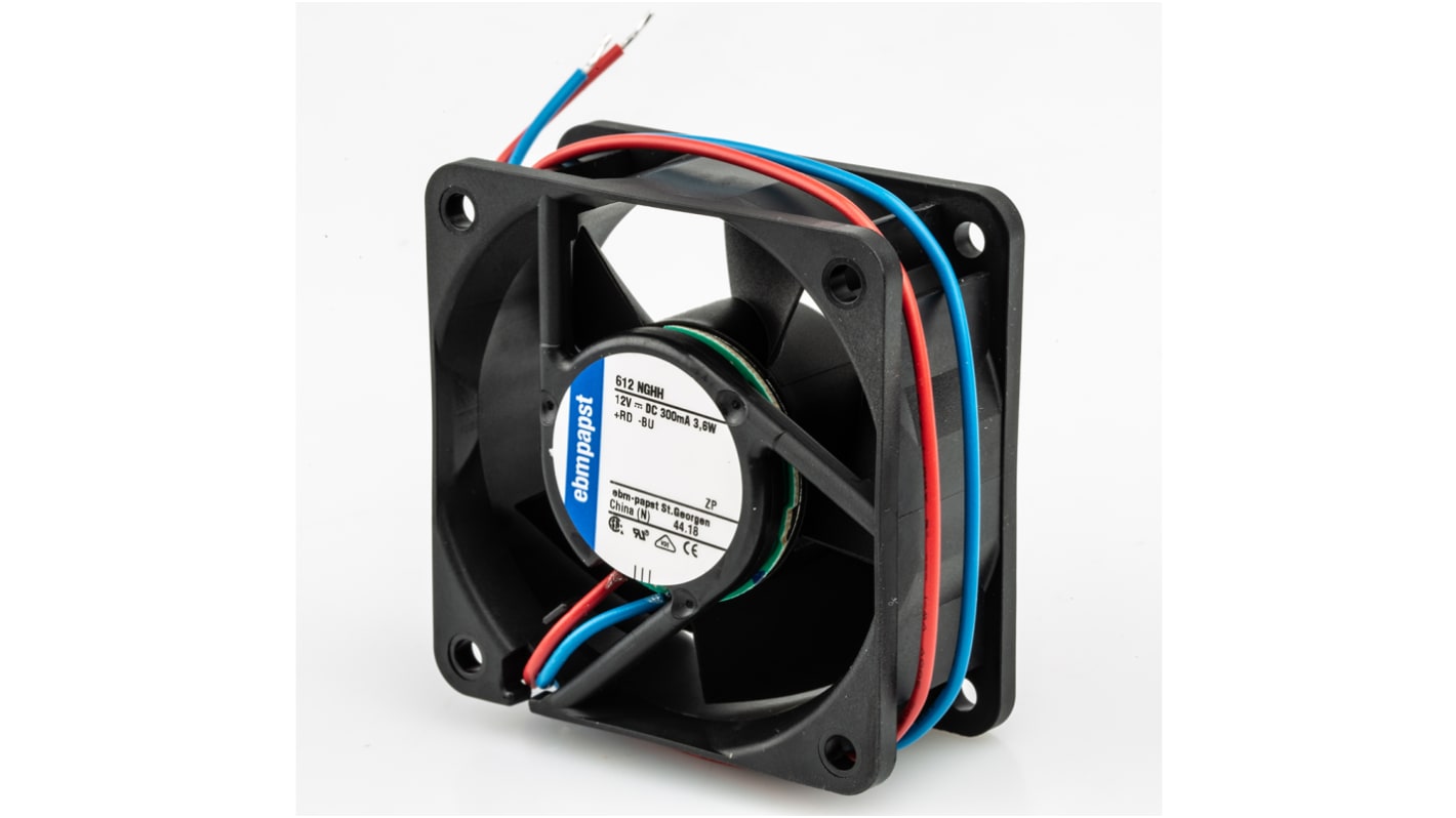 ebm-papst 600 N Series Axial Fan, 12 V dc, DC Operation, 56m³/h, 3.8W, 317mA Max, 60 x 60 x 25mm